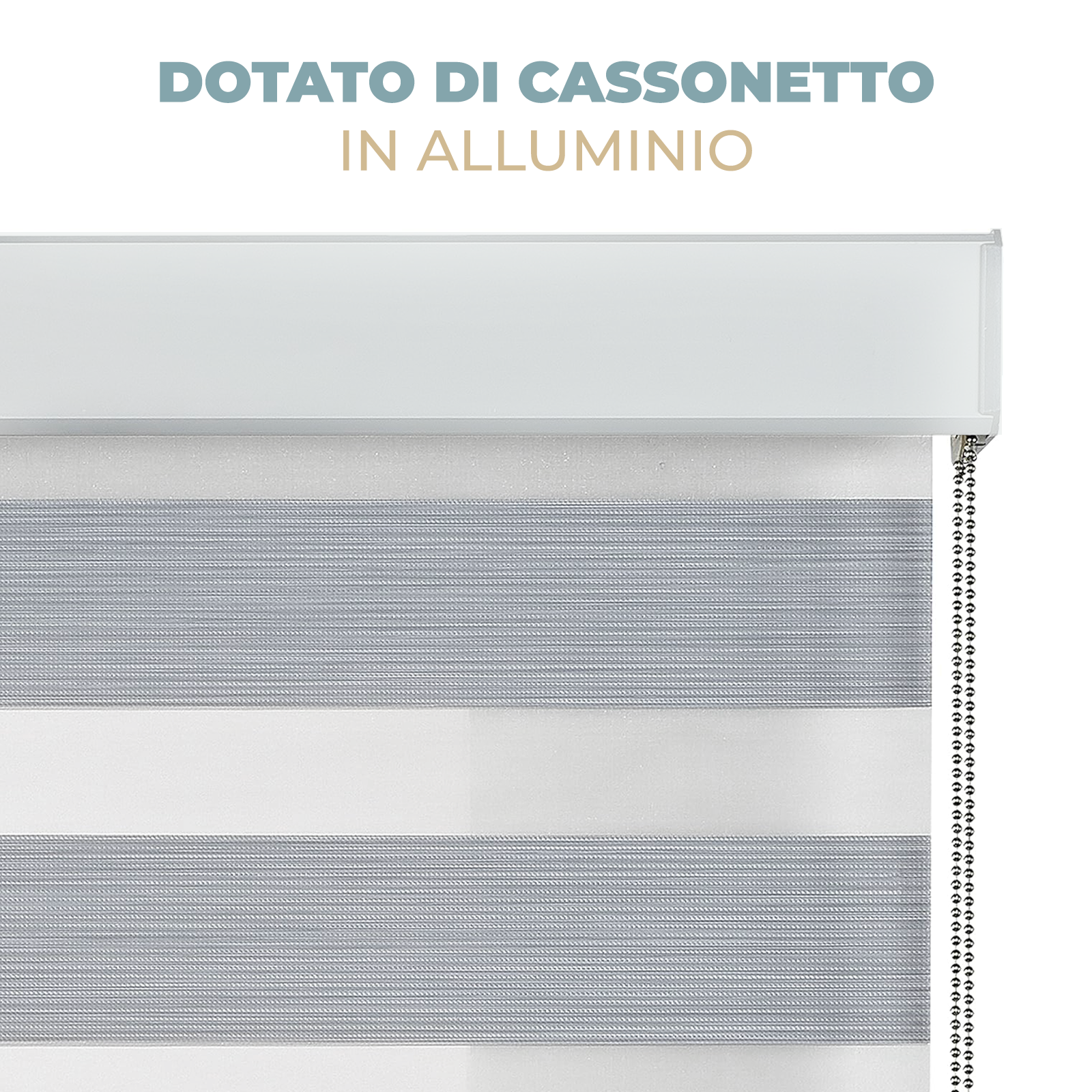 Tenda a Rullo Giorno e Notte con Cassonetto per Interni Struttura in Alluminio Doppio Strato Catenella Laterale Luminosità Regolabile Acciaio