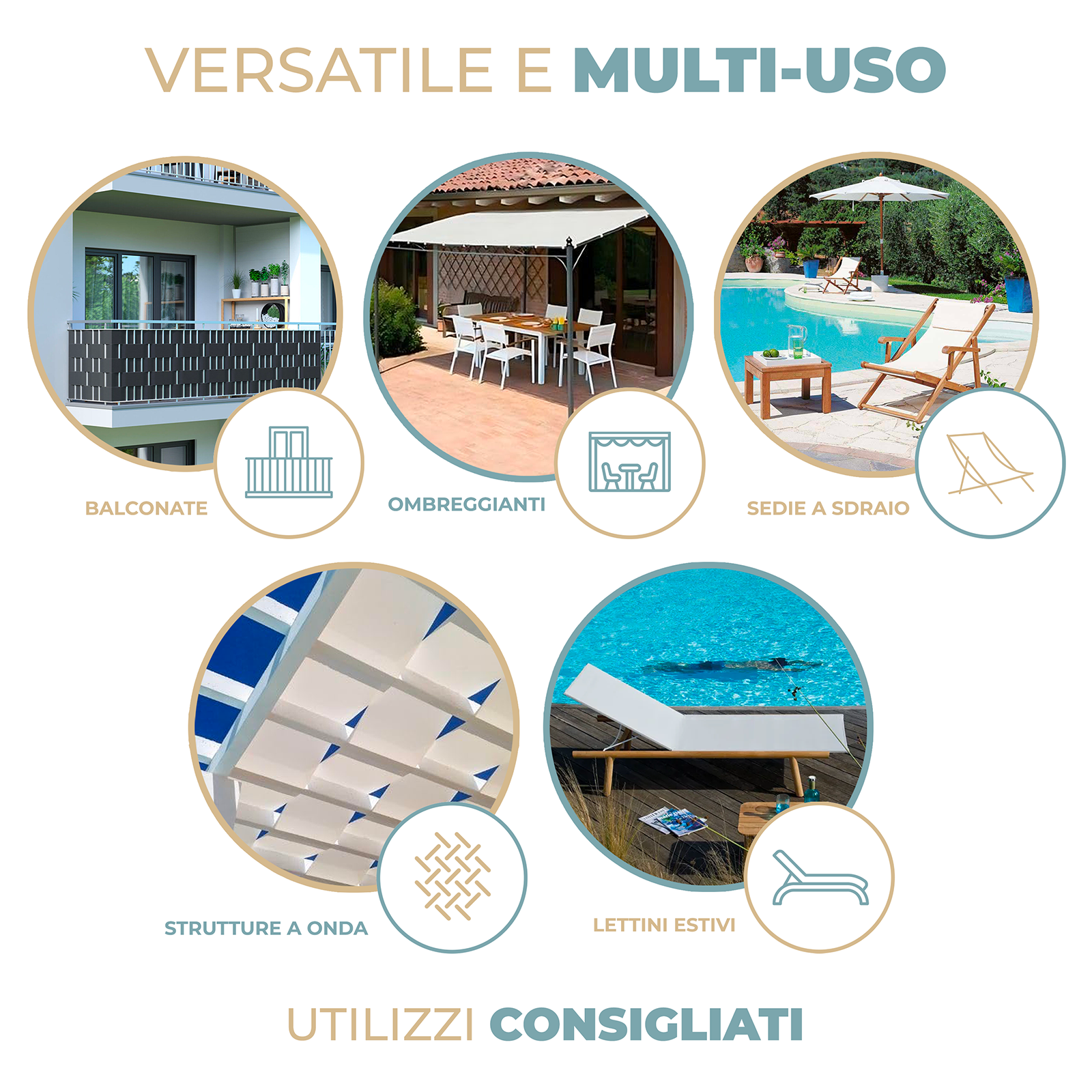 Tessuto Tela Ombreggiante Impermeabile da Esterno a Metraggio per Gazebo Pergolati e Sdraio Poliestere 285 gr/m² Colore Panna Bianco altezza 140