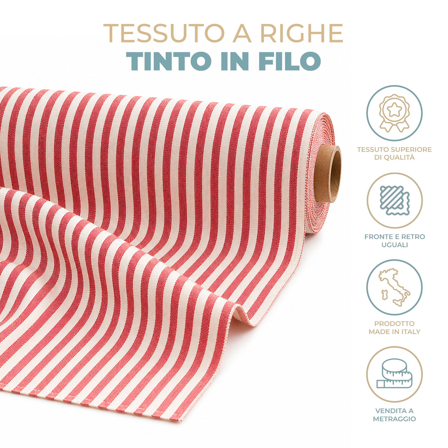 Tessuto a Metro Tinto in Filo a Righe Country 0,5 cm Altezza 280 cm misto cotone Vari Colori