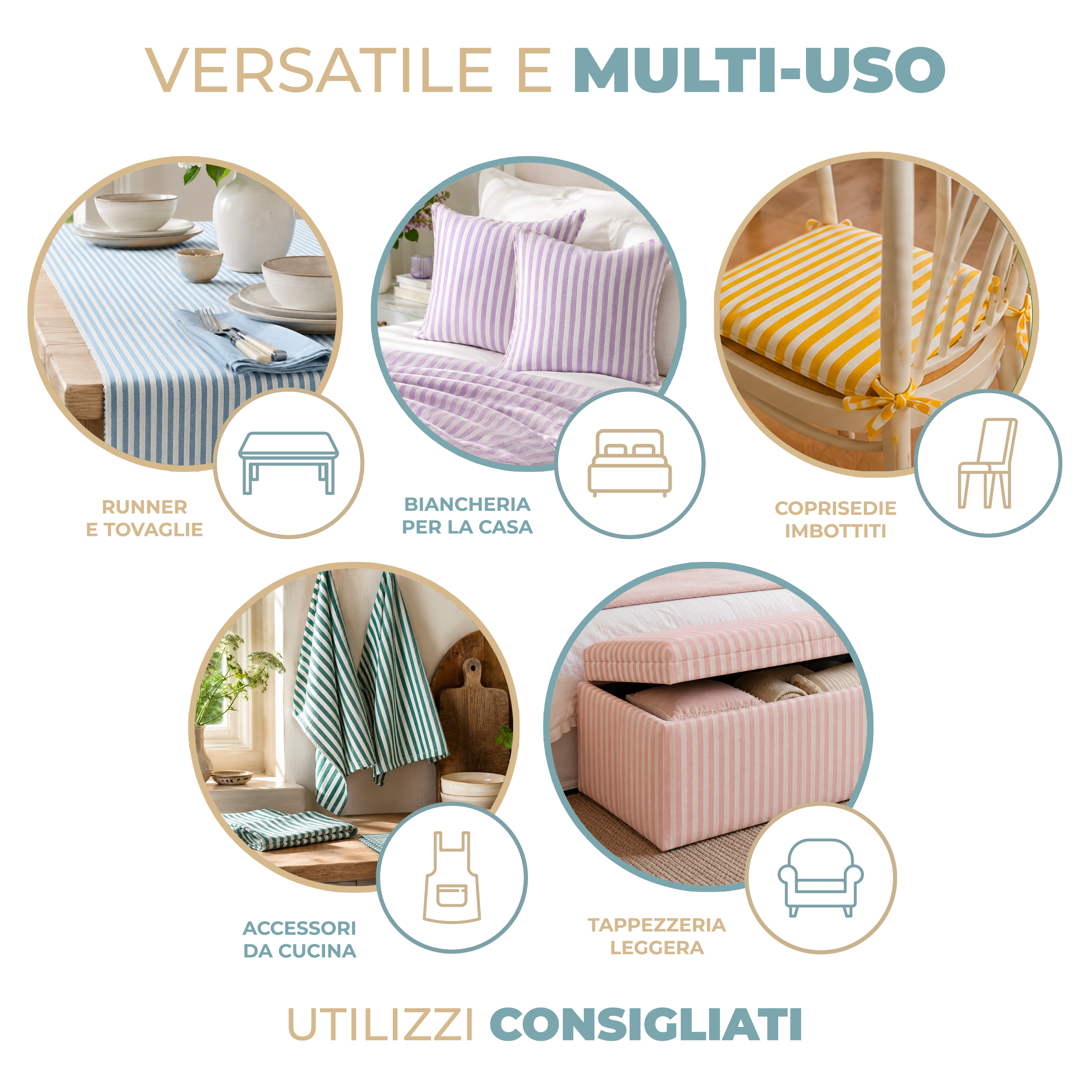 Tessuto a Metro Tinto in Filo a Righe Country 0,5 cm Altezza 280 cm misto cotone Vari Colori