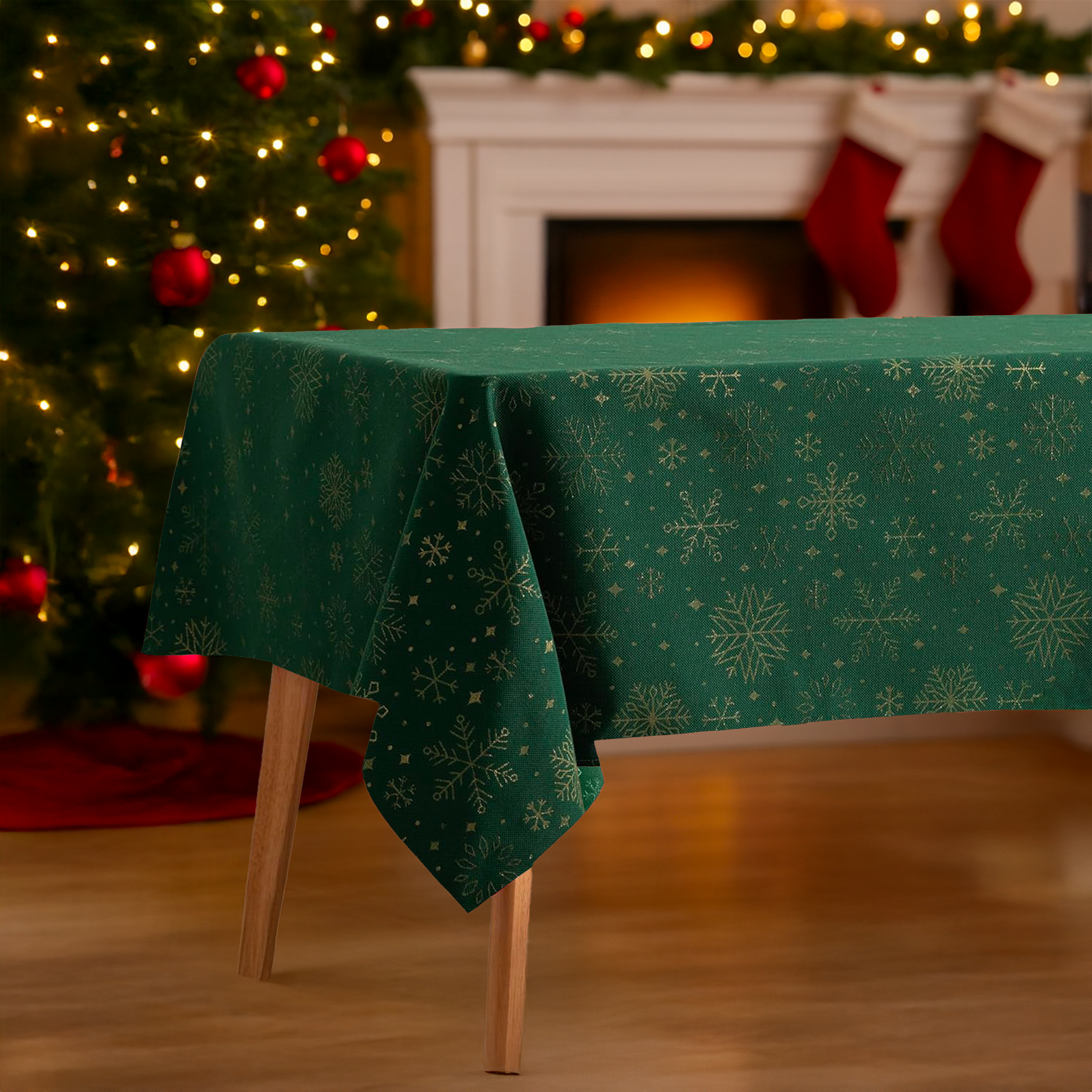 Tovaglia Natalizia in Cotone 6 Posti 140x180 cm Elegante con Glitter Lurex Oro e Motivo Fiocco di Neve Made in Italy Vari colori