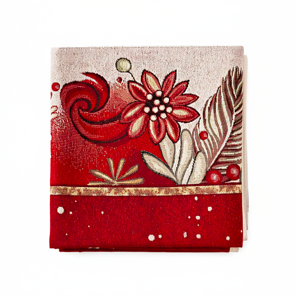 Tovaglia Natalizia Gobelin 8 Posti 140x220 cm Tessuto Jacquard Rettangolare Made in Italy Decorazione Tavola Christmas