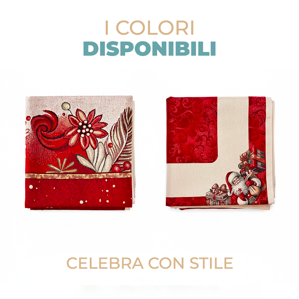 Tovaglia Natalizia Gobelin 8 Posti 140x220 cm Tessuto Jacquard Rettangolare Made in Italy Decorazione Tavola Christmas