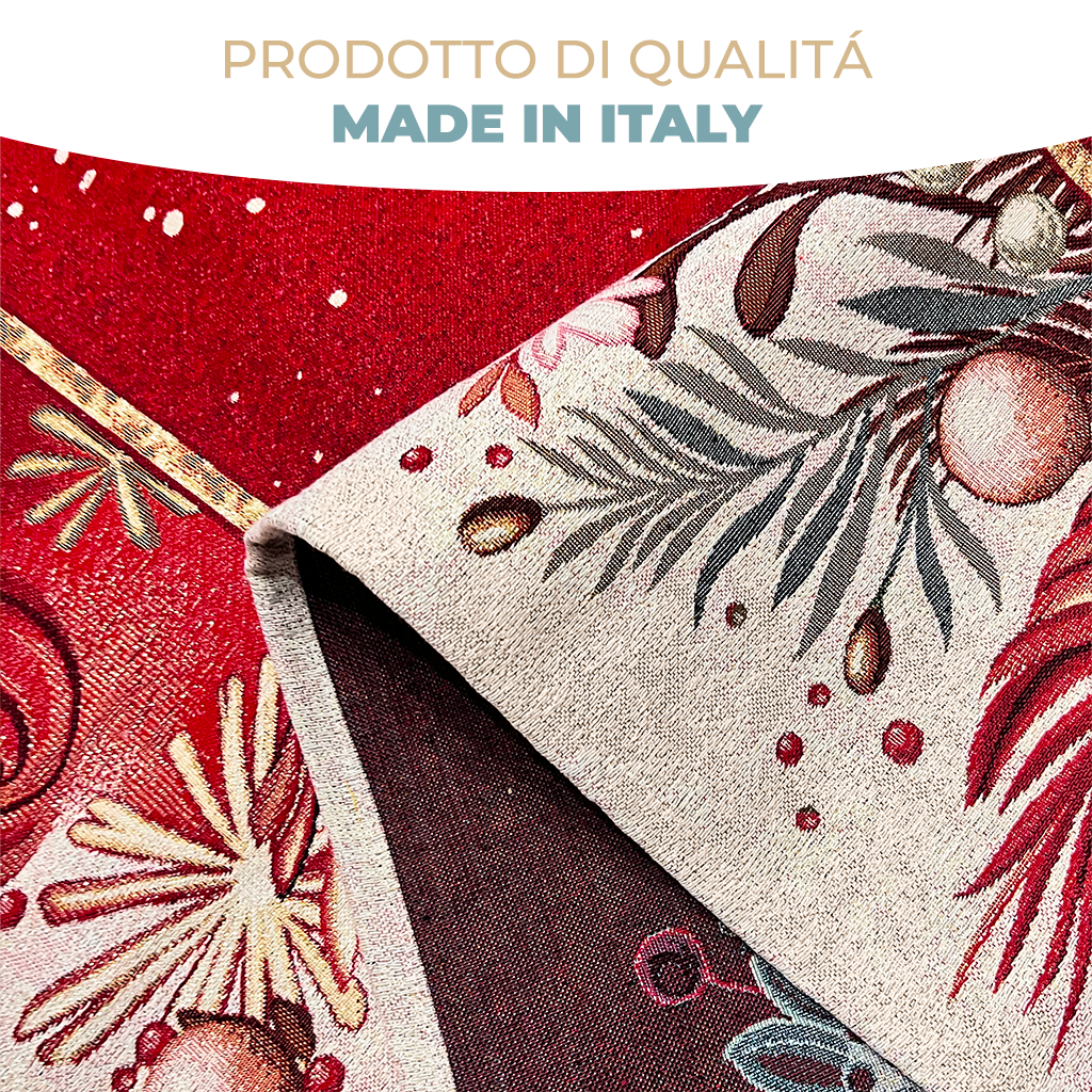 Tovaglia Natalizia Gobelin 8 Posti 140x220 cm Tessuto Jacquard Rettangolare Made in Italy Decorazione Tavola Christmas