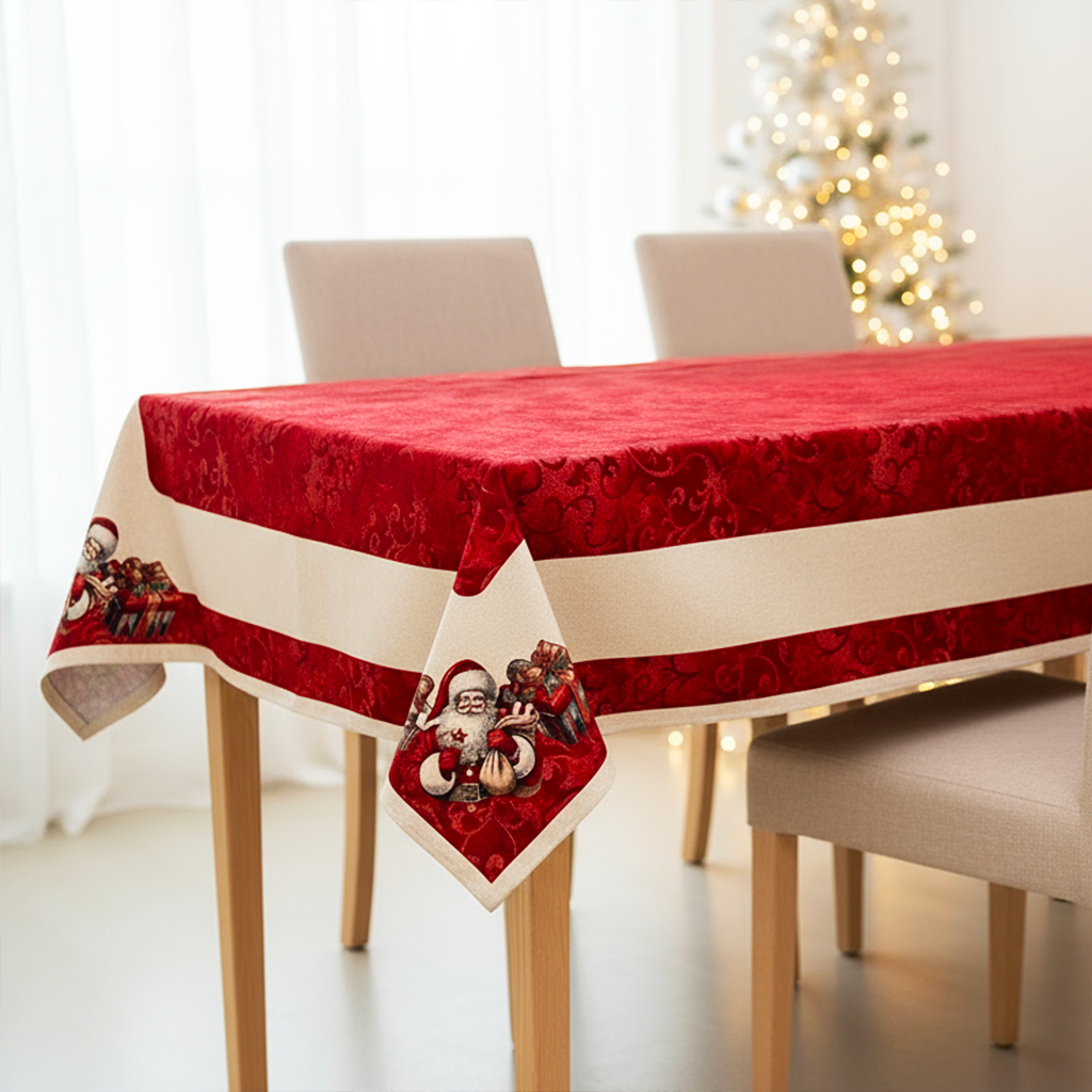 Tovaglia Natalizia Gobelin 12 Posti 140x260 cm Tessuto Jacquard di Alta Qualità Design Rettangolare Elegante Made in Italy Decorazione Tavola Festiva Perfetta per Natale o come Regalo