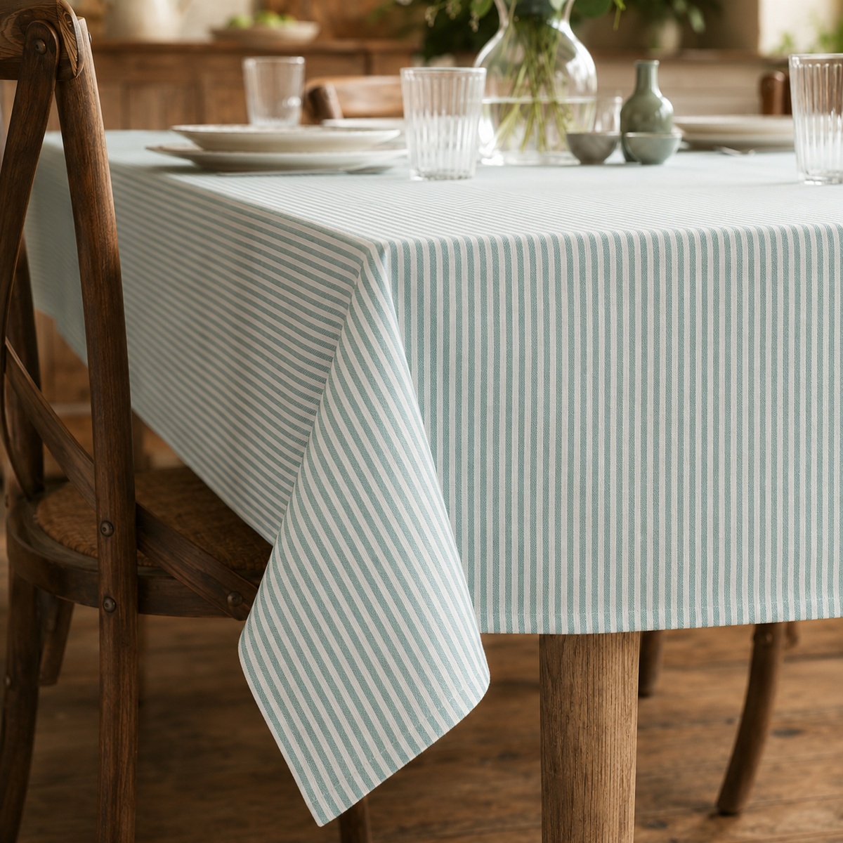 Tovaglia a Righe Country Tinto in Filo 50% Cotone 50% Poliestere  Riga 0,5 cm Rettangolare e Quadrata da 4 a 30 Posti Tavolo Buffet Vari Colori