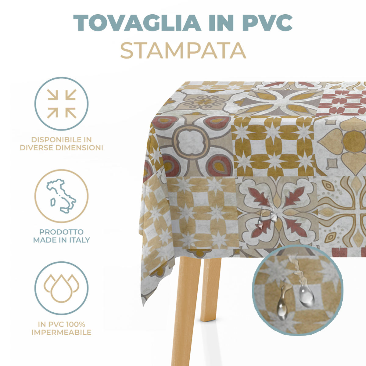 Tovaglia Rettangolare in Tela Cerata PVC con Disegno Maiolica – Impermeabile, Antimacchia e Facile da Pulire – Ideale per Interno ed Esterno – Disponibile in Varie Misure