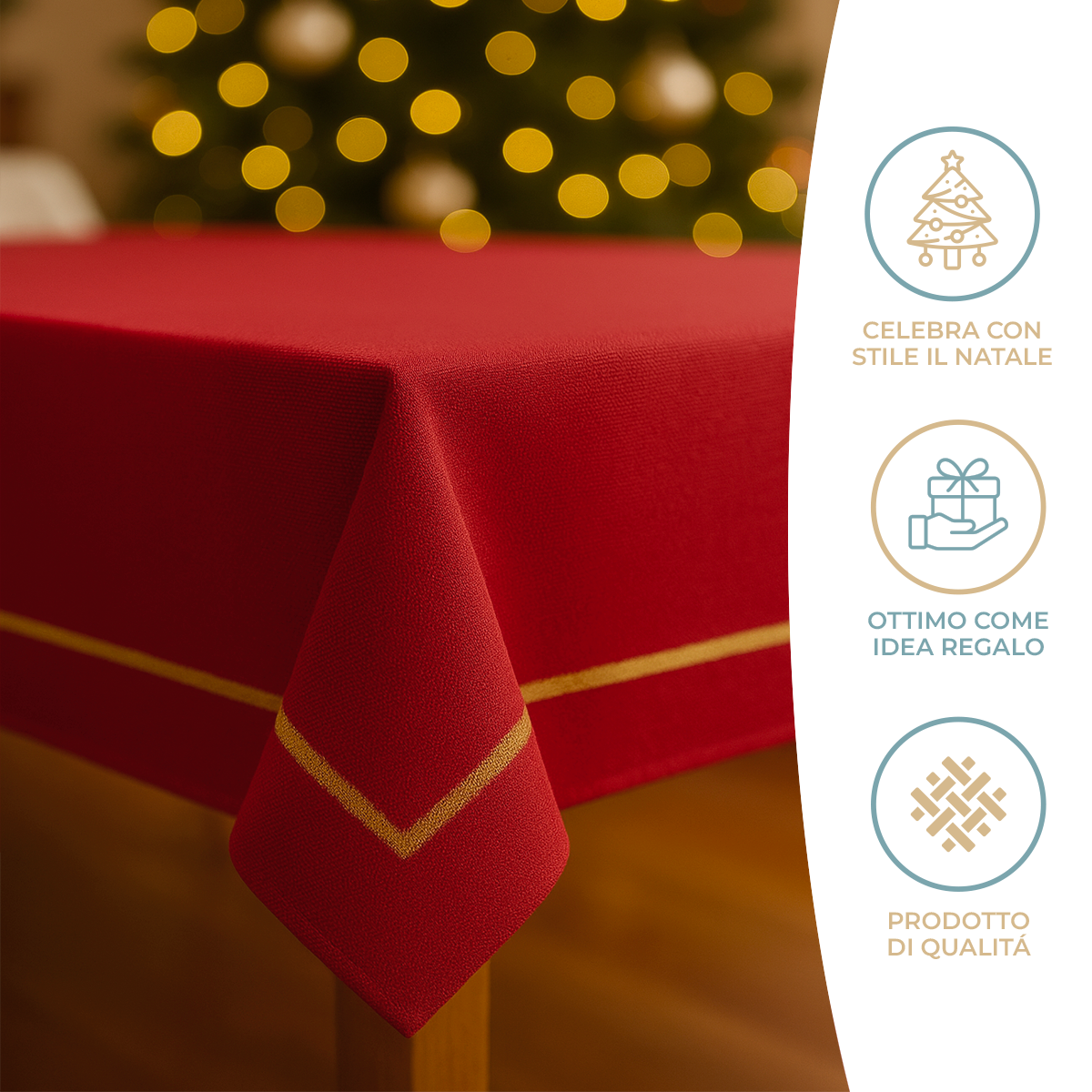 Tovaglia da tavola Natalizia elegante Gold con Ricamo Lurex Oro o Argento – Vari Colori e Misure