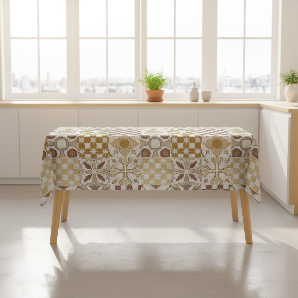 Tovaglia Rettangolare in Tela Cerata PVC con Disegno a Cerchi Impermeabile Antimacchia per Interno ed Esterno varie misure