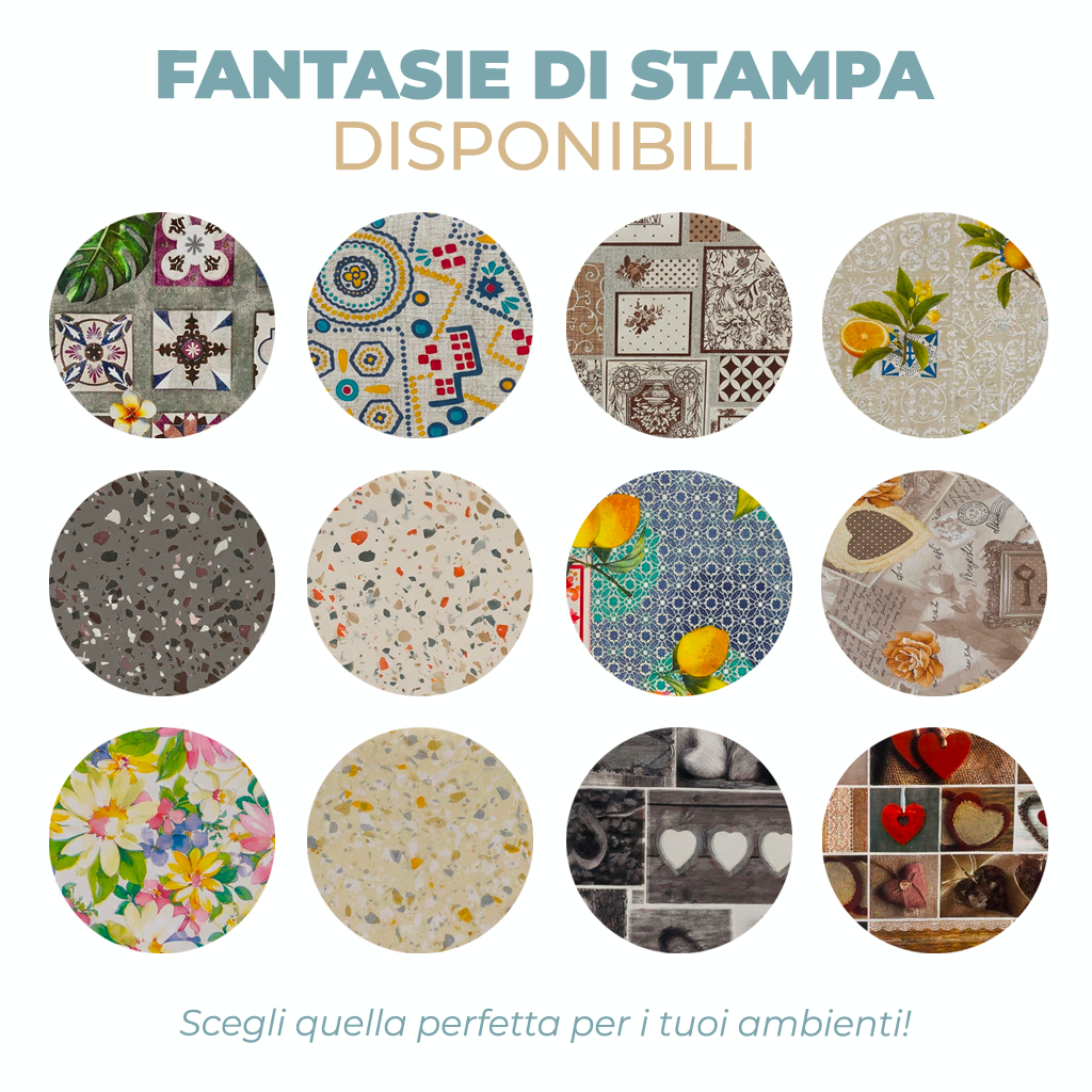 Tovaglia Proteggi Tavolo Gommata Antiscivolo a Fantasia Mollettone Paracolpi, Idrorepellente e Antimacchia
