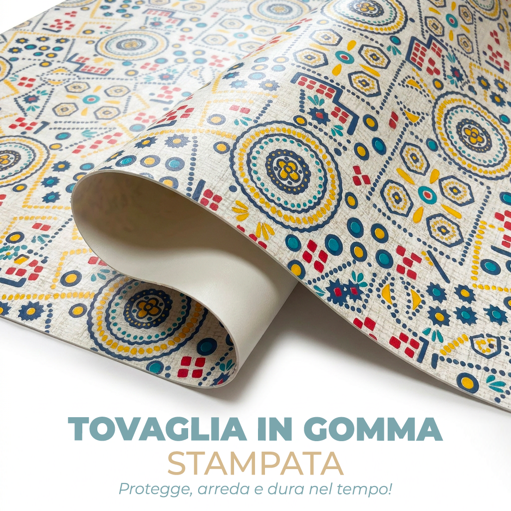 Tovaglia Proteggi Tavolo Gommata Antiscivolo a Fantasia Mollettone Paracolpi, Idrorepellente e Antimacchia