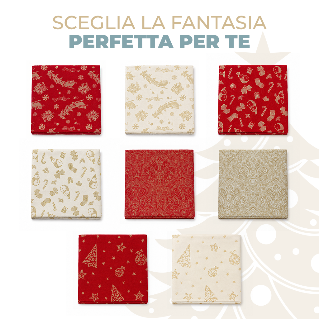 Tovaglia Natalizia in Raso Rosso con Glitter Dorati 140x180 cm 6 Posti Fantasia Elegante Effetto Jacquard
