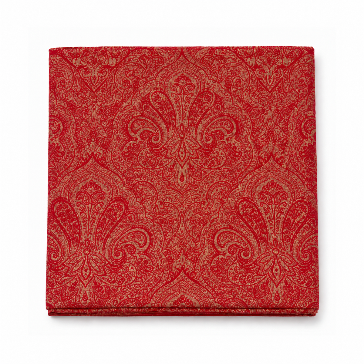 Tovaglia Natalizia in Raso Rosso con Glitter Dorati 140x180 cm 6 Posti Fantasia Elegante Effetto Jacquard