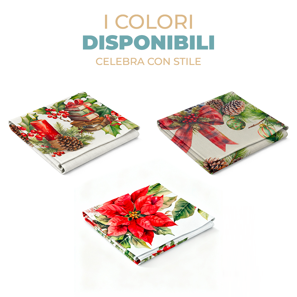 Tovaglia da Tavola Natalizia 18 Posti 140x360 cm in Cotone Stampa Digitale 3D 4K con Fiocco e Motivi di Natale