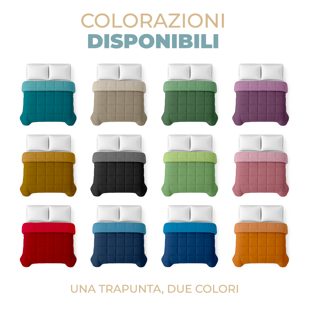 Trapunta Invernale Piazza e Mezza Double Face Paint Tinta Unita Morbida e Calda Microfibra Anallergica Rifiniture Artigianali Made in Italy 210x270 cm