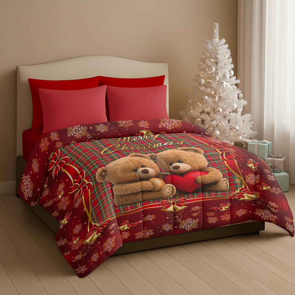 Trapunta Invernale Matrimoniale Natalizia Tartan Teddy 3D 4K Microfibra Soffice Made in Italy