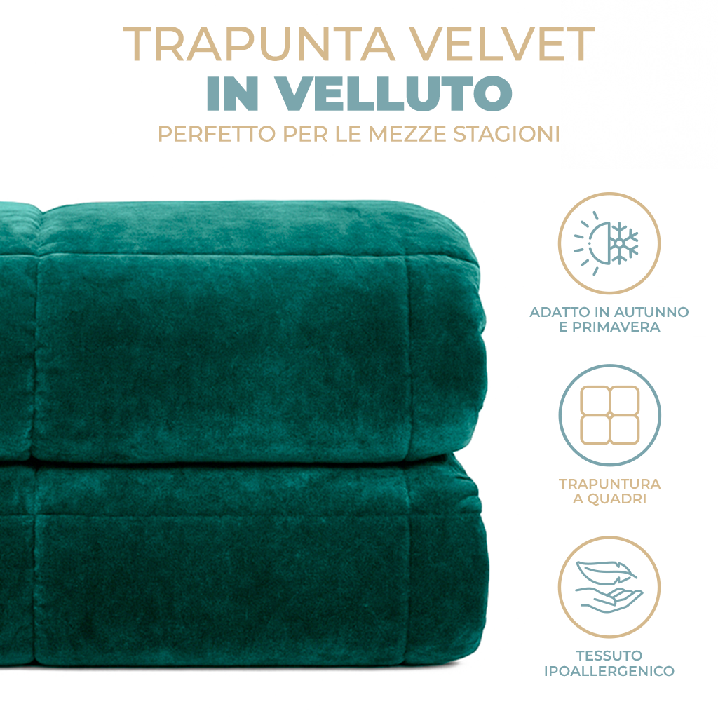 Trapunta Piumone Invernale Singola in Velluto Tinta Unita Soffice 300 gr/m² Made in Italy 150x270 cm Velours