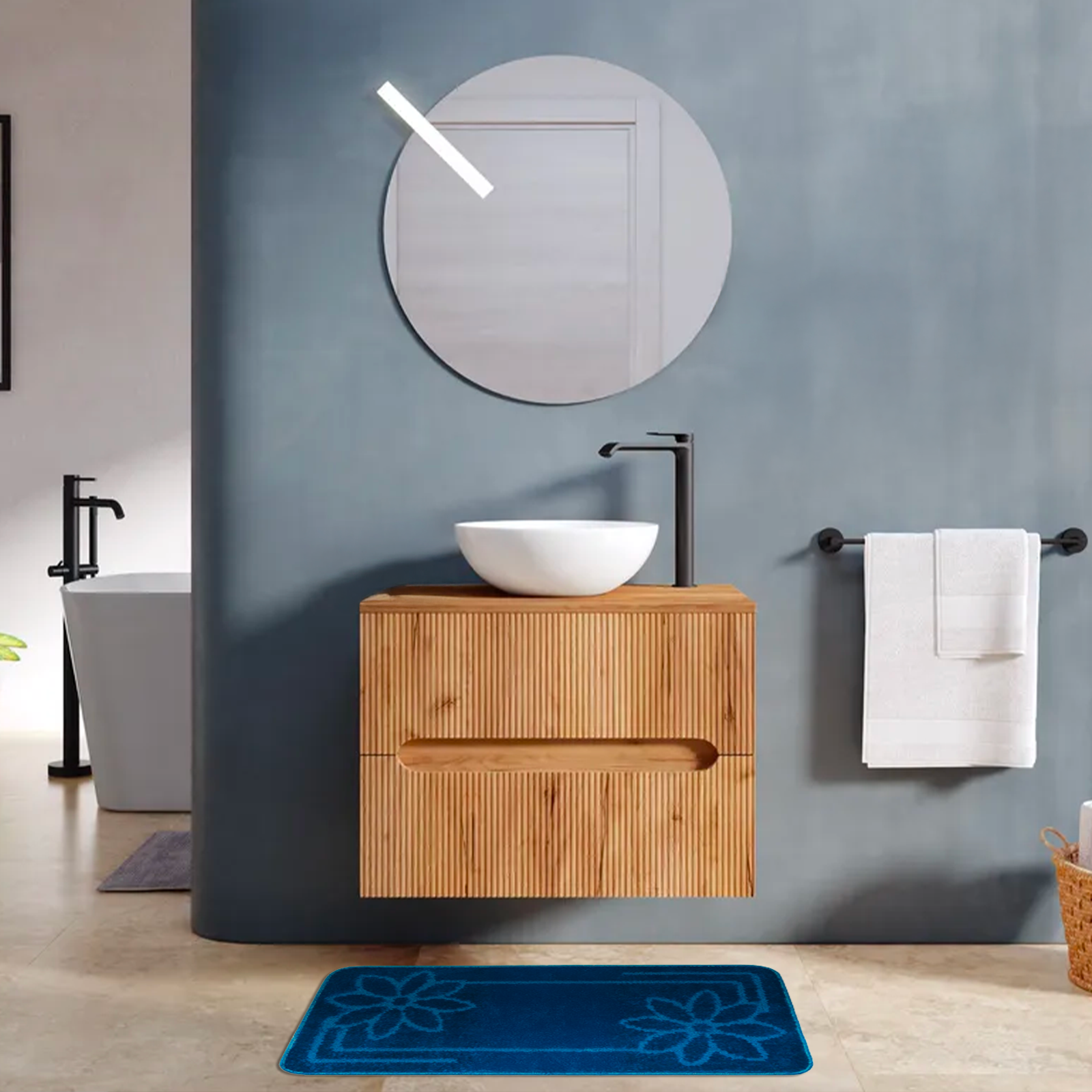 Tappeto Bagno Antiscivolo 50x110 cm Tappetino Morbido con Fiori Scendibagno Assorbente Asciugapassi Lavabile Pelo Corto