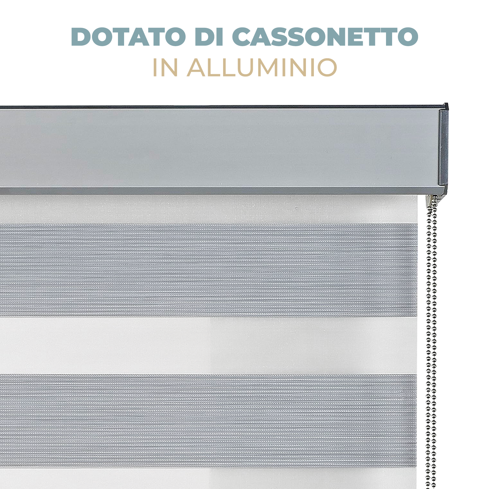 Tenda a Rullo Giorno e Notte con Cassonetto per Interni Struttura in Alluminio Doppio Strato Catenella Laterale Luminosità Regolabile Acciaio