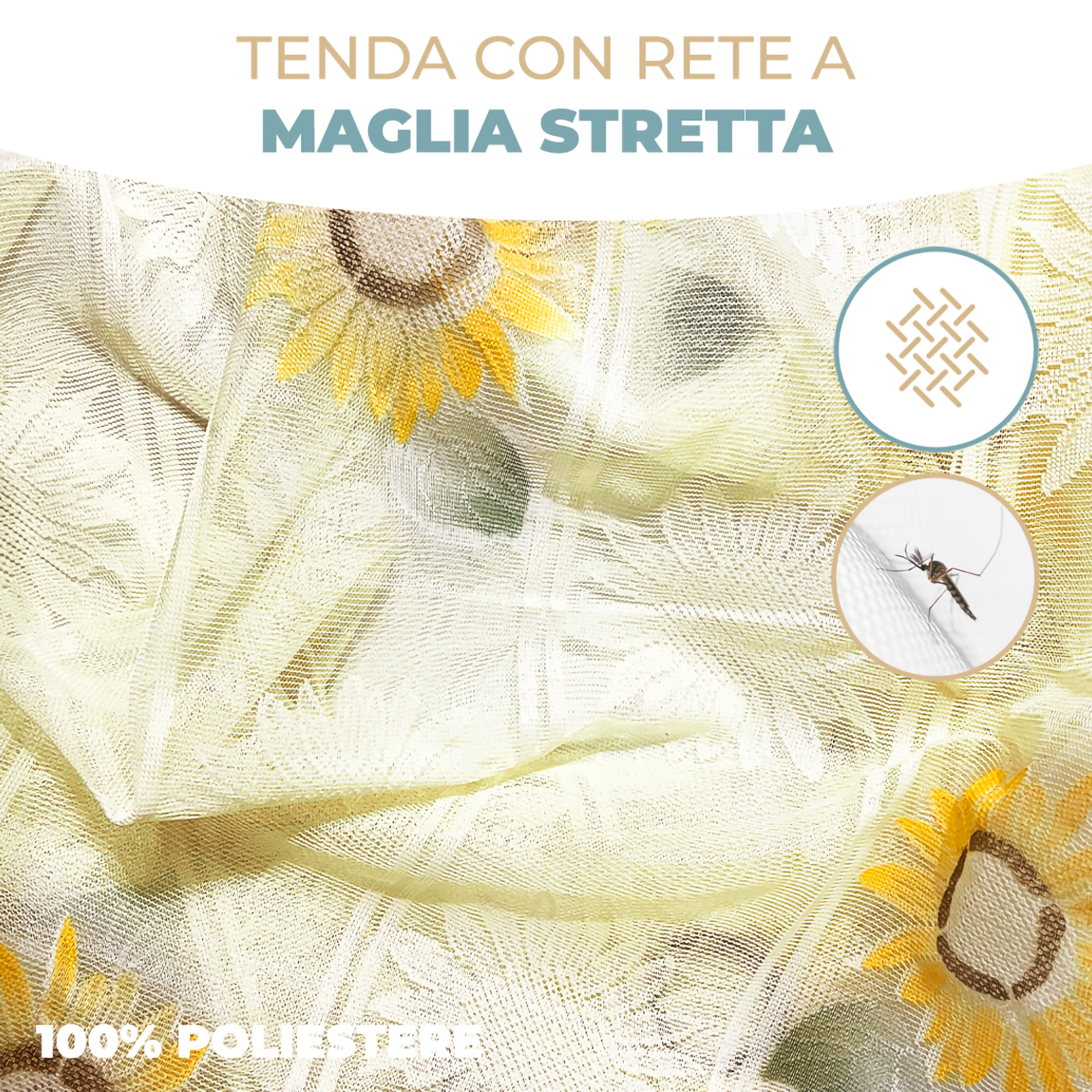 Tenda Zanzariera Waterproof Girasole 150x250 cm  Retinata Piombata Antizanzara con Anelli Passanti