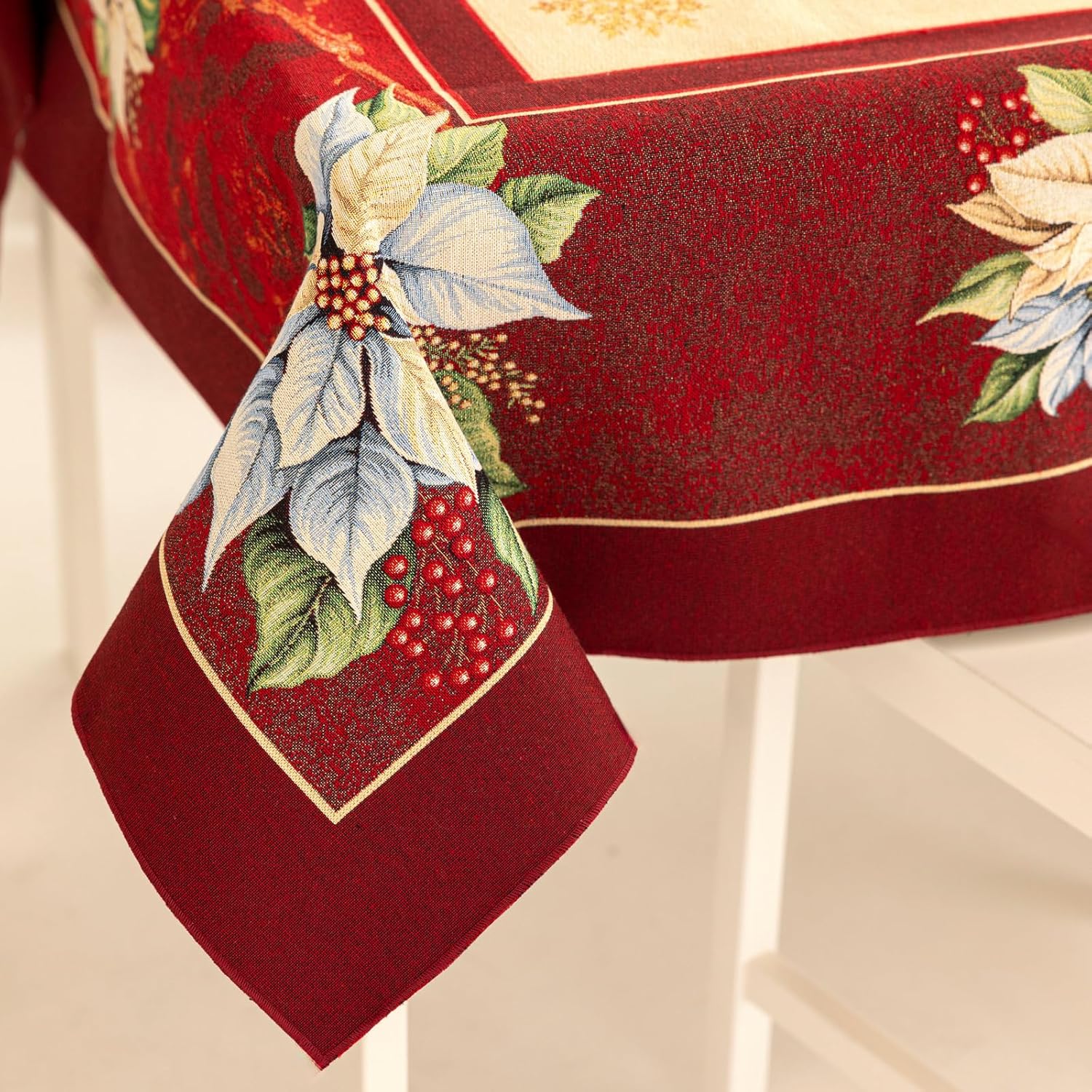 Tovaglia Gobelin Natalizia Rettangolare 140x180  6 Posti Red Star Jacquard Made in Italy