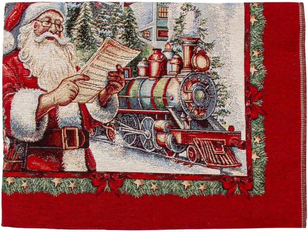 Tovaglia Natalizia Gobelin 12 Posti Babbo Natale 140x240 cm Rettangolare Jacquard Made in Italy Decorazione Tavola Festiva