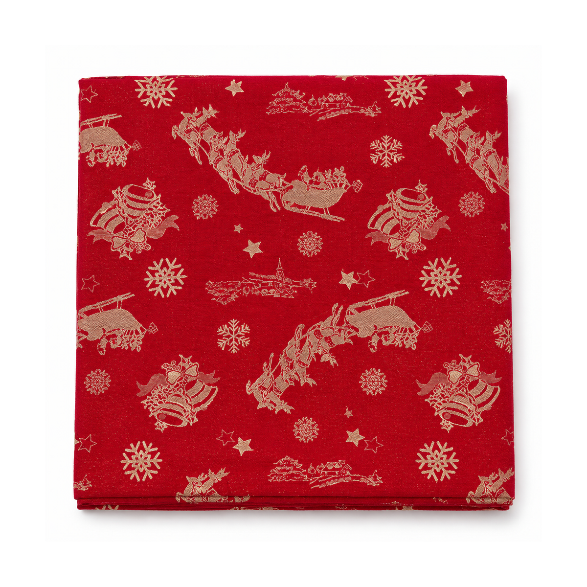 Tovaglia di Natale in Raso Rosso e Panna 140x240 cm 12 Posti Decoro Invernale con Babbo Natale e Renne