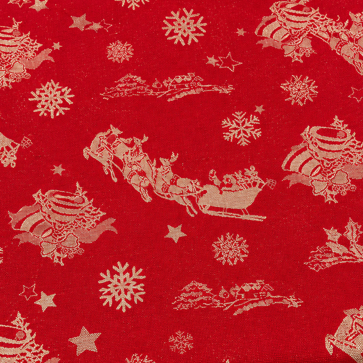 Tovaglia di Natale in Raso Rosso e Panna 140x240 cm 12 Posti Decoro Invernale con Babbo Natale e Renne