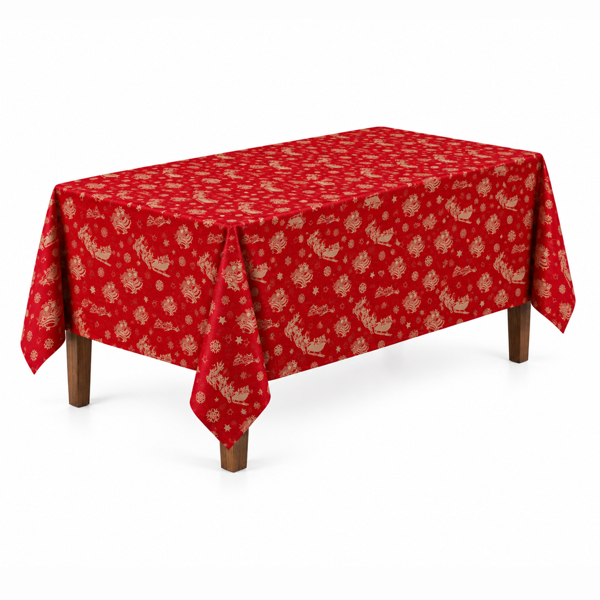 Tovaglia di Natale in Raso Rosso e Panna 140x240 cm 12 Posti Decoro Invernale con Babbo Natale e Renne