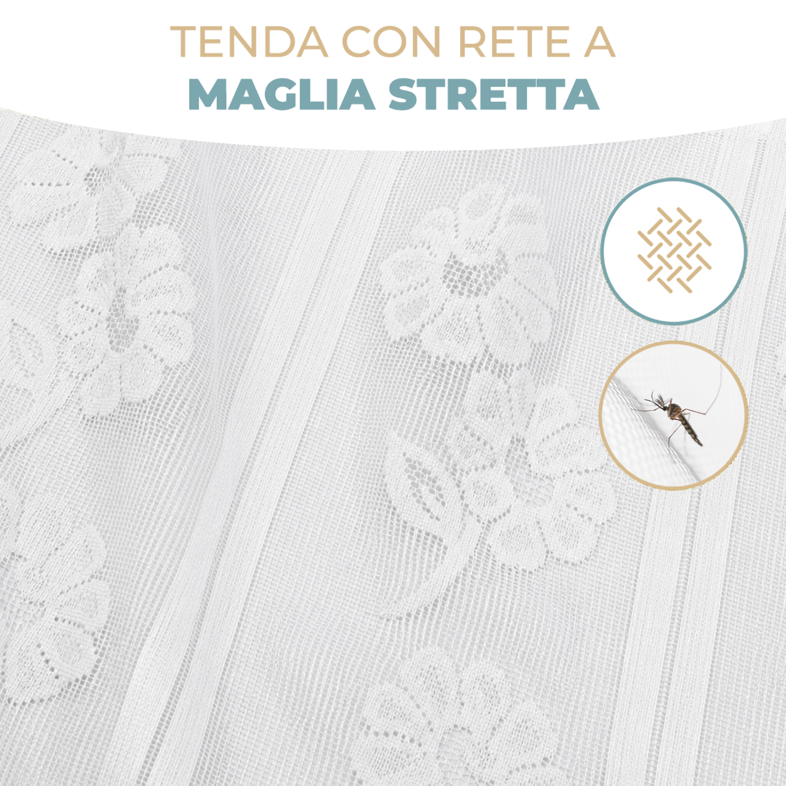 Tenda Zanzariera Waterproof con Fantasia Margherita Rete Antizanzare Piombata con Anelli Passanti per Interni ed Esterni Varie Misure