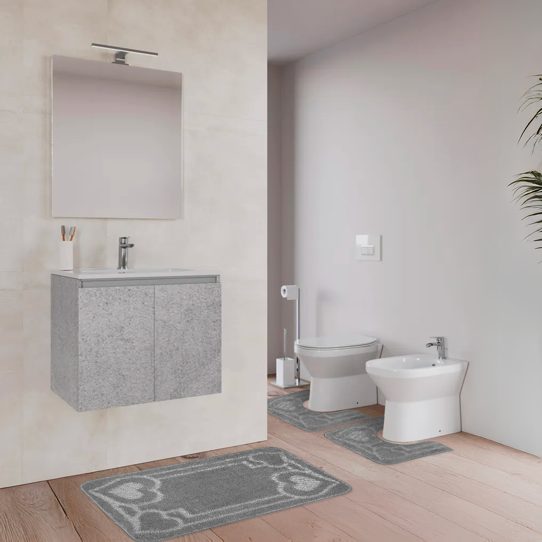 Tappeti Bagno 3 Pezzi, Coordinati Cuori Morbido Antiscivolo Pelo Corto Cuore