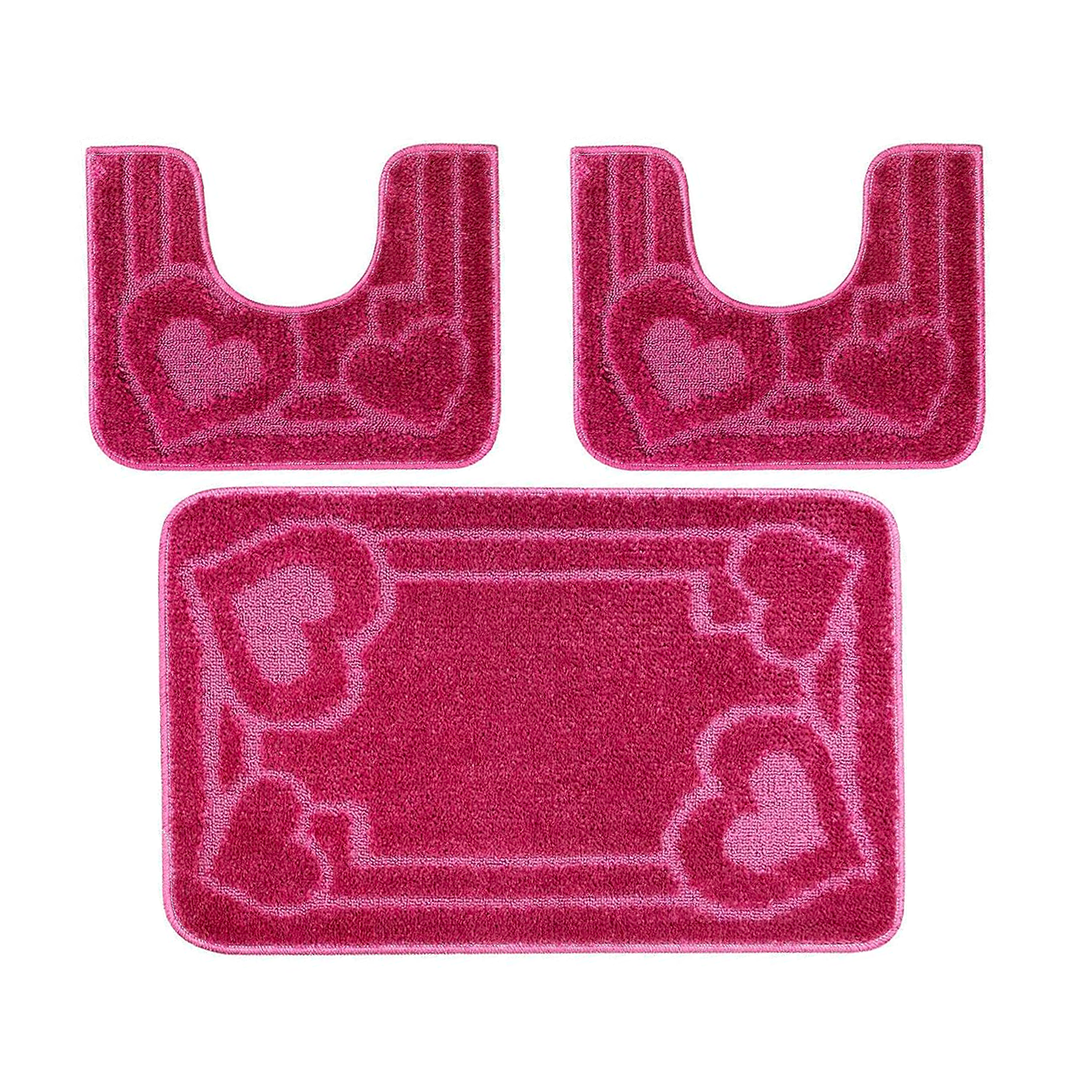 Tappeti Bagno 3 Pezzi, Coordinati Cuori Morbido Antiscivolo Pelo Corto Cuore