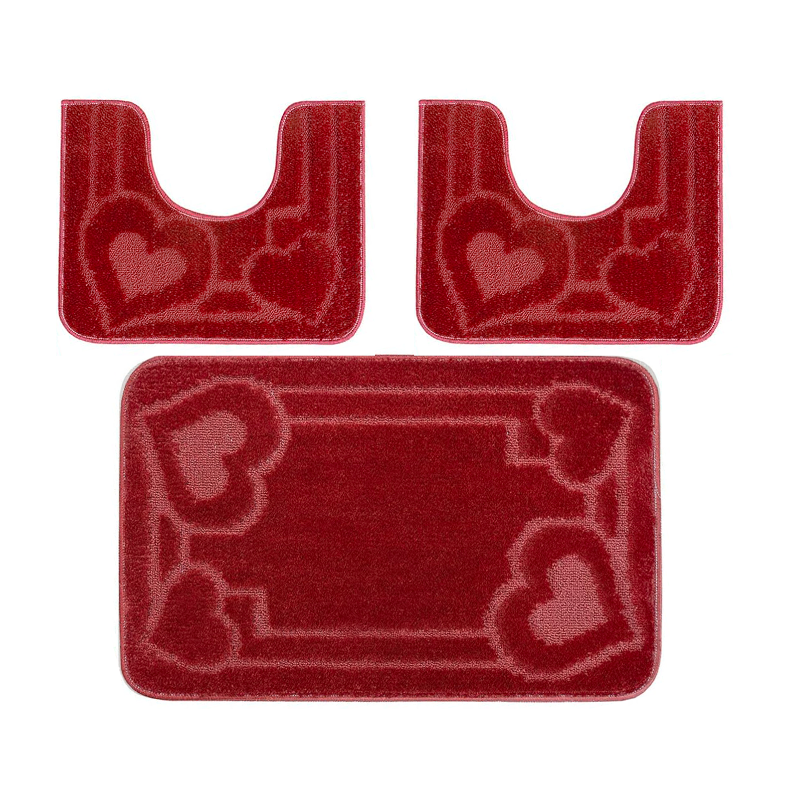 Tappeti Bagno 3 Pezzi, Coordinati Cuori Morbido Antiscivolo Pelo Corto Cuore