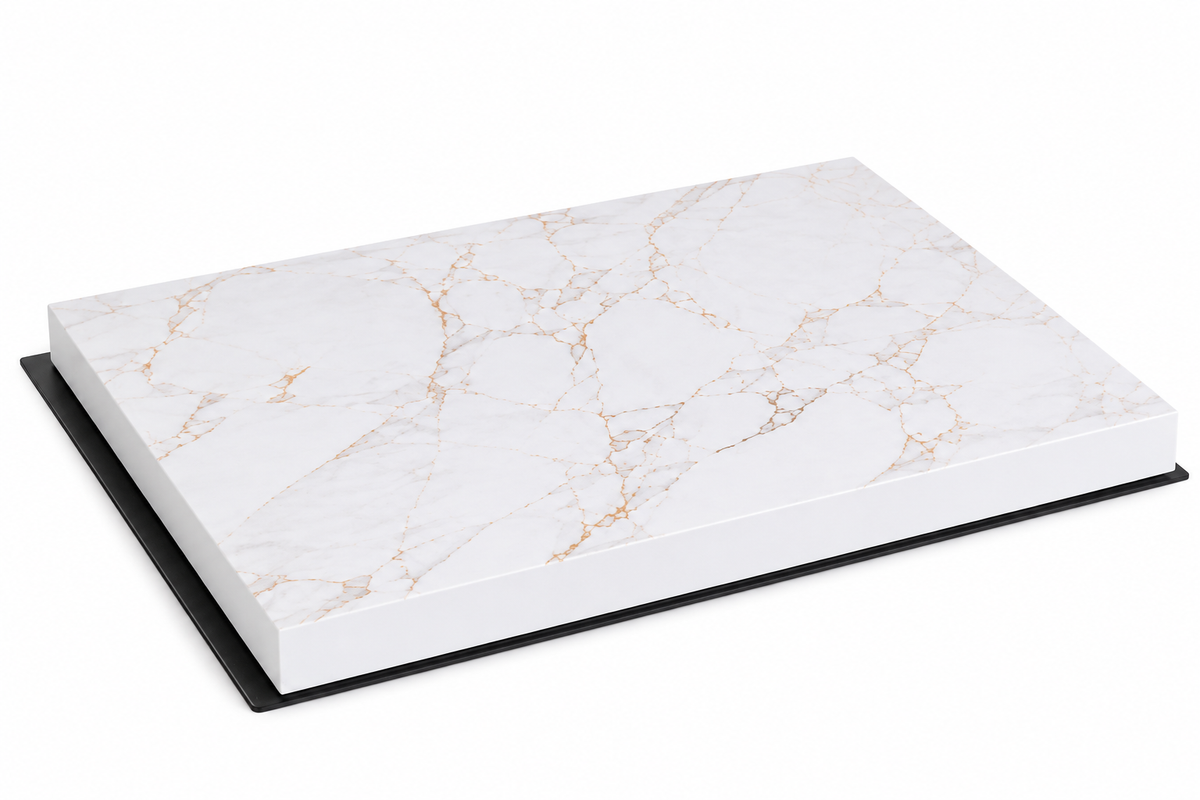 Coprifornello in Legno 90x54x7,5 cm Effetto Marmo – Copripiano Cottura Ultraresistente Impermeabile Antigraffio Piano d’Appoggio Cucina Oro o Silver