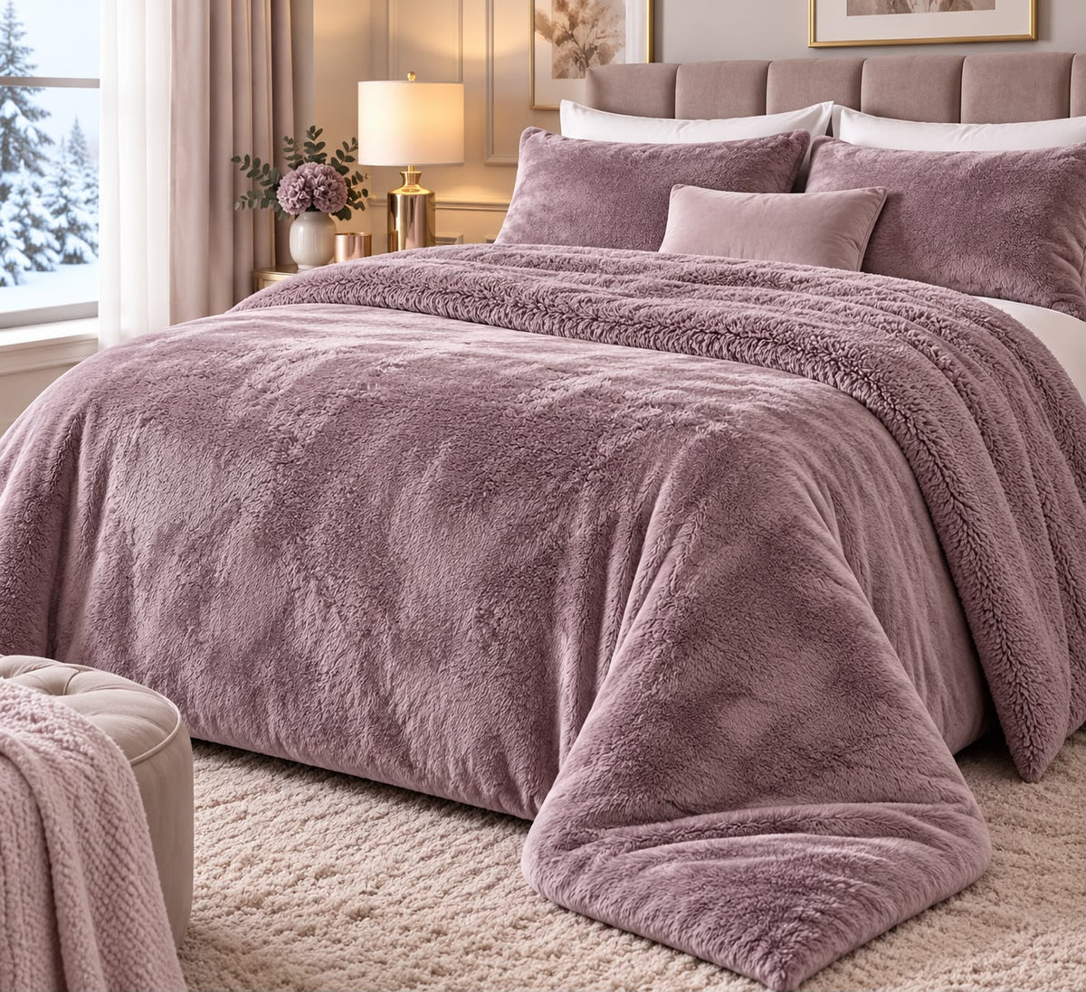 Coperta Matrimoniale Alaska in Ecopelliccia Coral e Sherpa 250x260 cm Plaid Invernale Doppio Strato 460 gr/m² Extra Morbida Calda e Soffice 5/5 Punti Calore