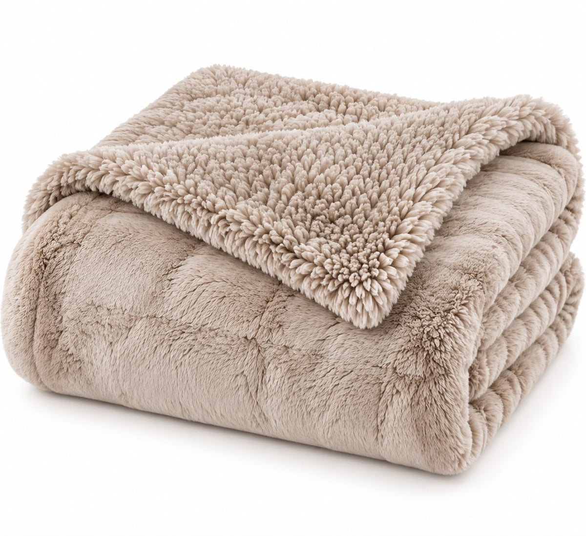 Coperta Matrimoniale Alaska in Ecopelliccia Coral e Sherpa 250x260 cm Plaid Invernale Doppio Strato 460 gr/m² Extra Morbida Calda e Soffice 5/5 Punti Calore