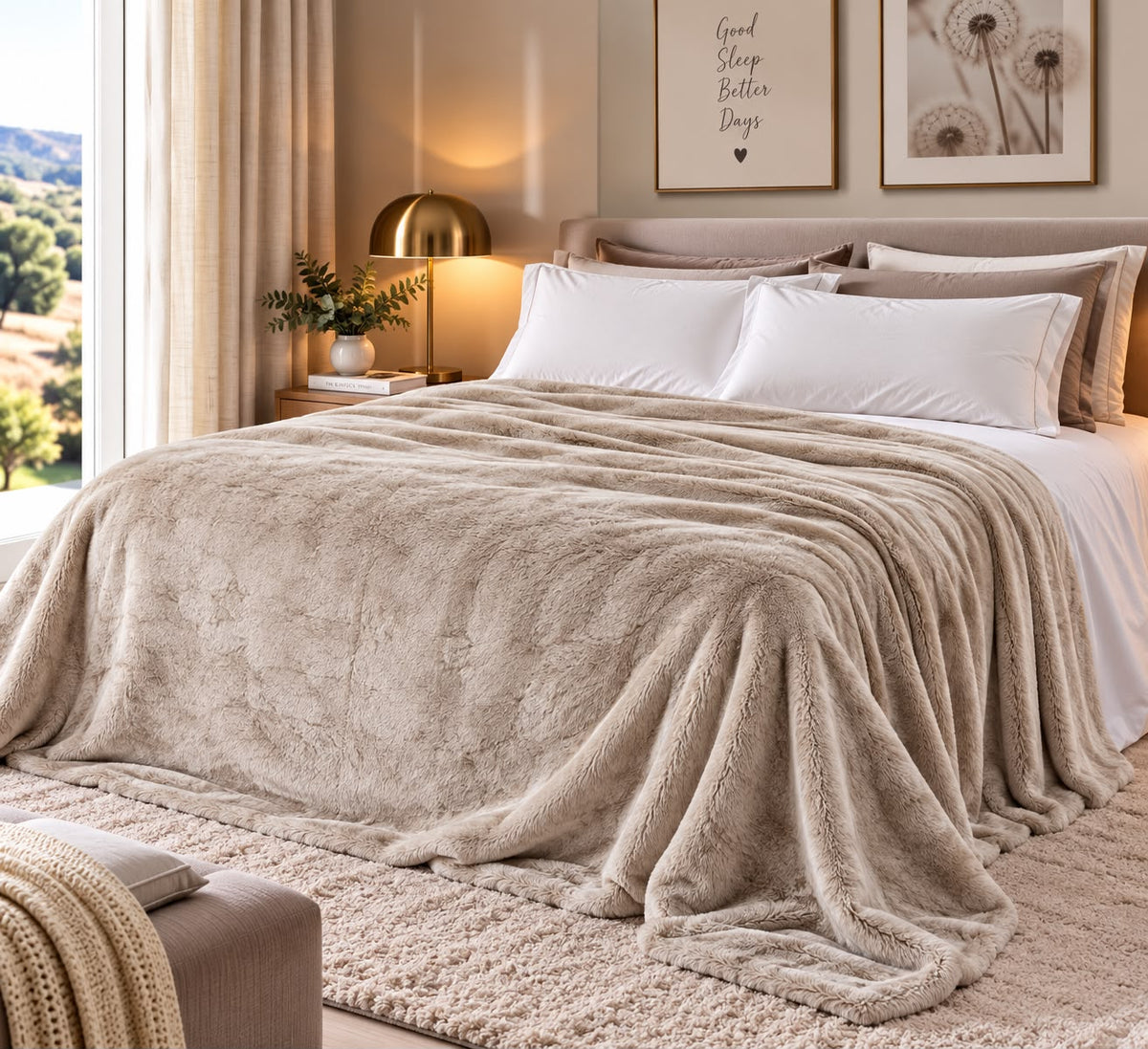 Coperta Matrimoniale Alaska in Ecopelliccia Coral e Sherpa 250x260 cm Plaid Invernale Doppio Strato 460 gr/m² Extra Morbida Calda e Soffice 5/5 Punti Calore