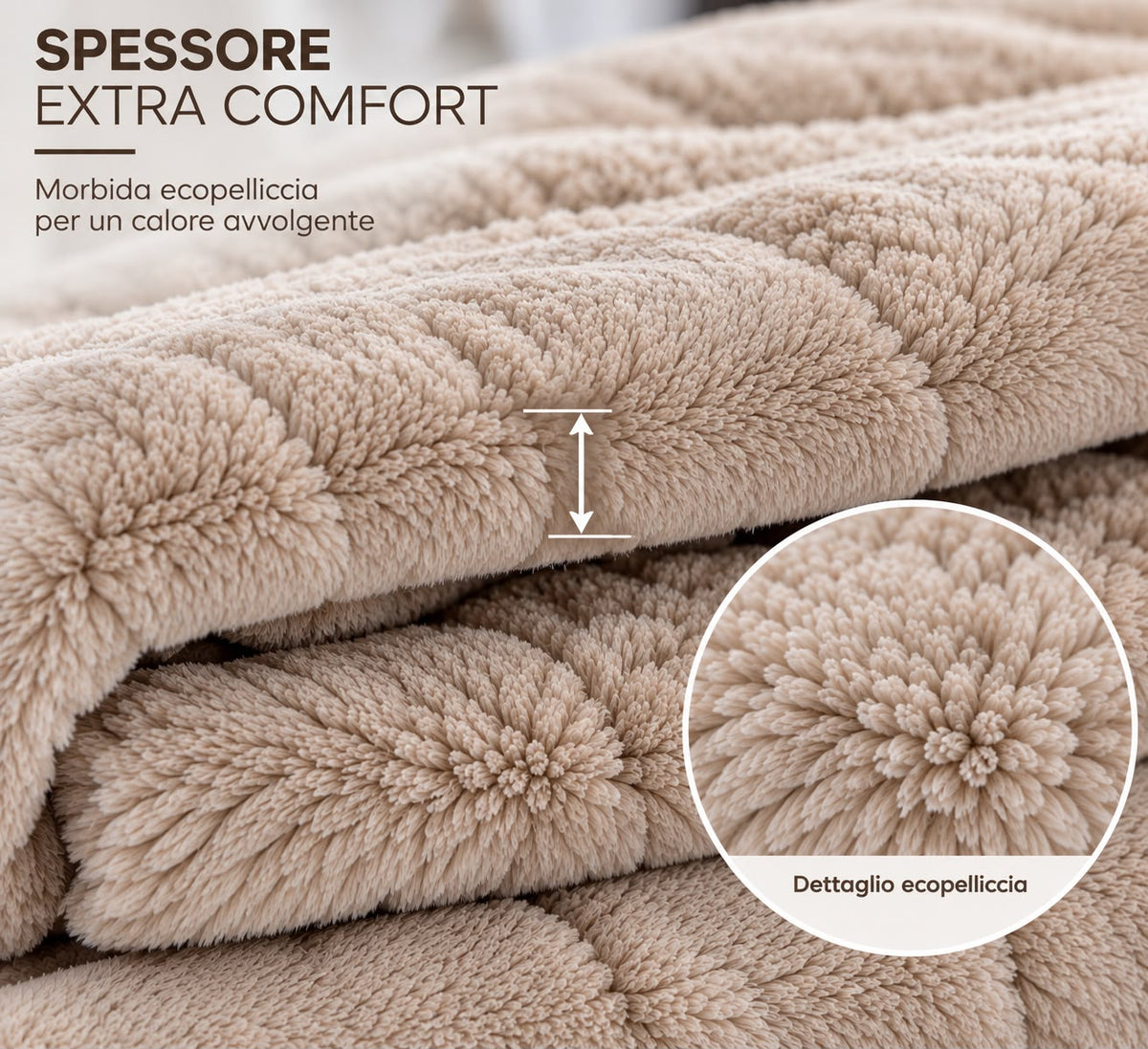 Coperta Matrimoniale Alaska in Ecopelliccia Coral e Sherpa 250x260 cm Plaid Invernale Doppio Strato 460 gr/m² Extra Morbida Calda e Soffice 5/5 Punti Calore