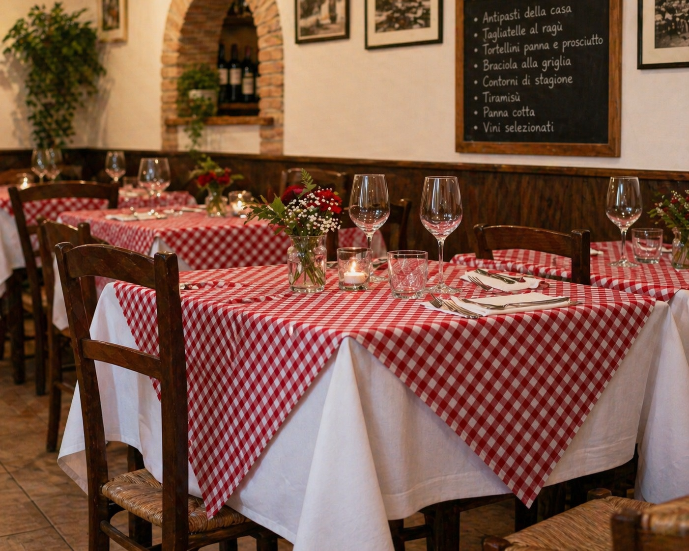 Coprimacchia a Quadretti Country 100x100 cm – Tessuto Jacquard Made in Italy per Ristoranti, Trattorie e Agriturismi