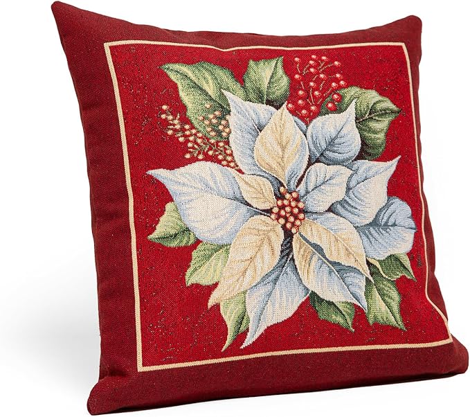 Cuscino Natalizio in gobelin 40x40 cm Federa con Imbottitura Inclusa Decorazione Red Star Made in Italy