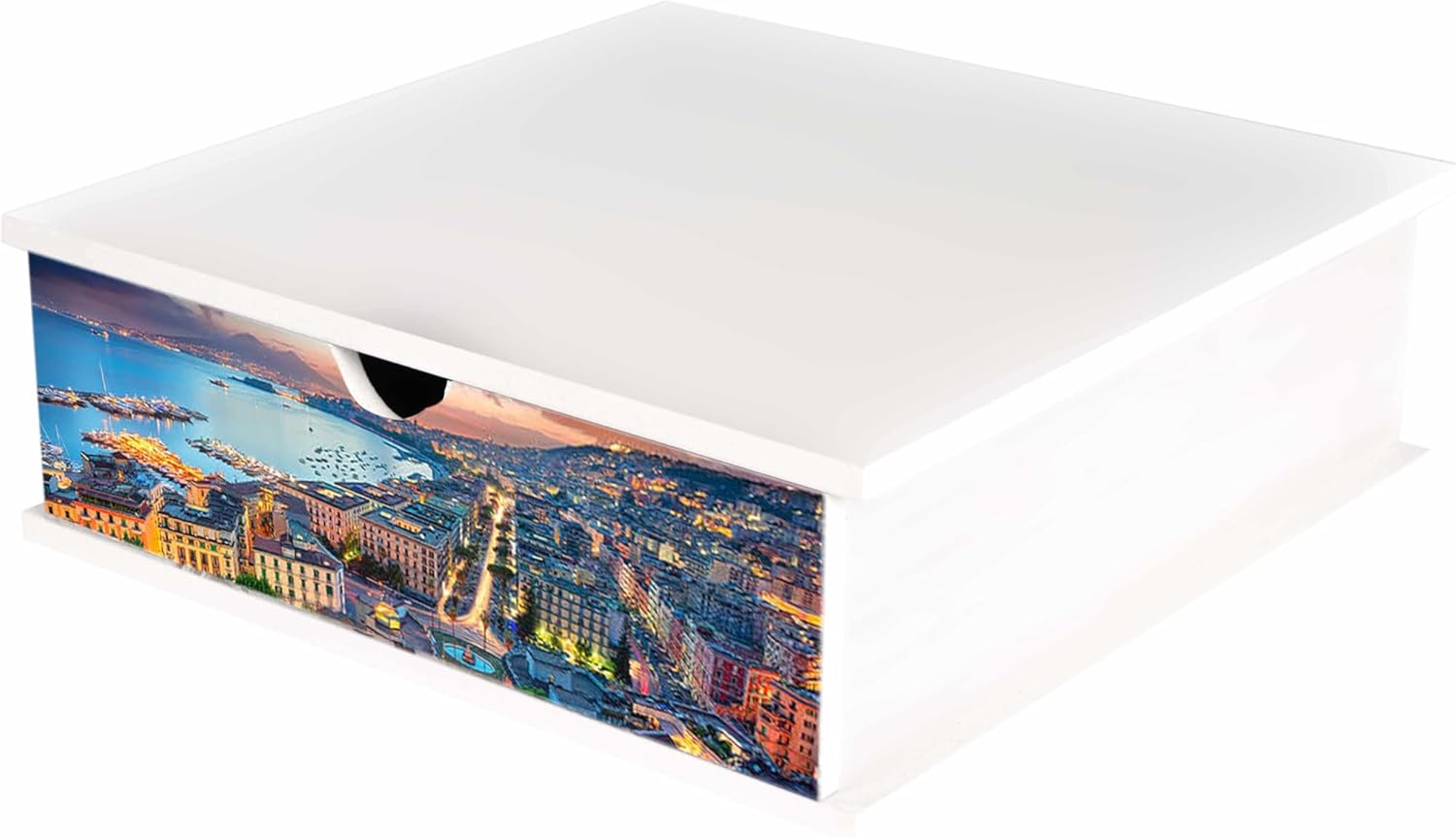 Porta Cialde e Capsule Caffè con Cassetto Organizer 33x33 cm in Legno  White Napoli Golfo di Sera  Contenitore per Cucina, Casa e Ufficio