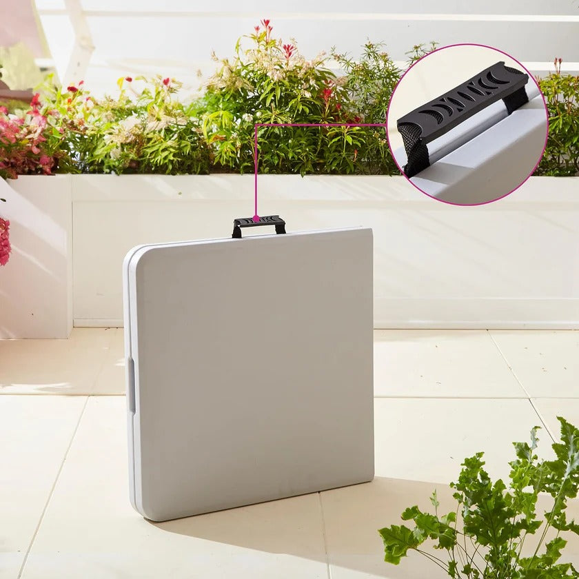 Tavolo Pieghevole Richiudibile a Valigetta 180x70x74 cm Portatile in Resina PP, Bianco, Portata 120 kg
