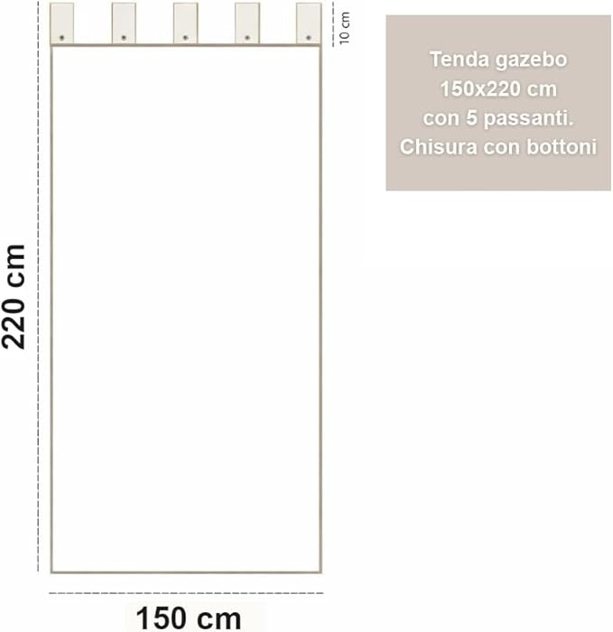Tenda Gazebo Idrorepellente per Esterno First 150x270 cm Ombreggiante Bretella apribile con Bottone