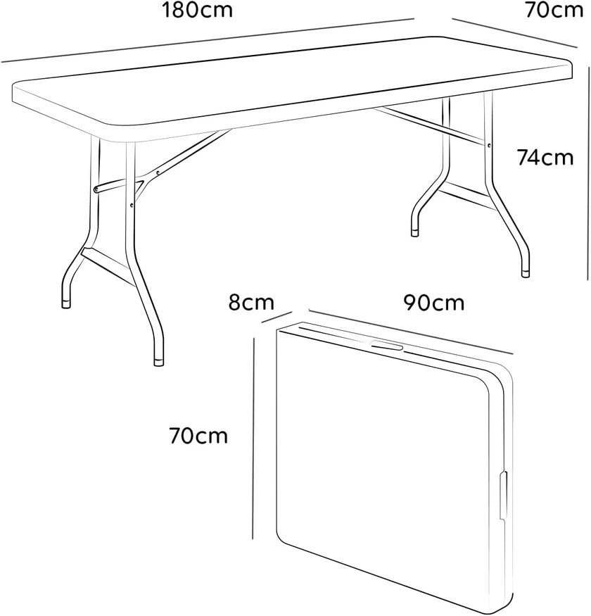Tavolo Pieghevole Richiudibile a Valigetta 180x70x74 cm Portatile in Resina PP, Bianco, Portata 120 kg