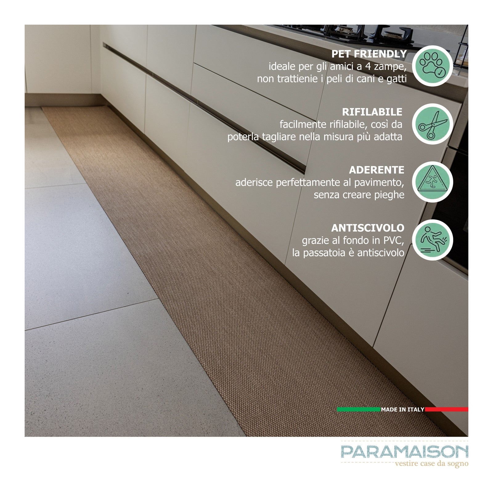 Tappeto passatoia cucina PVC antimacchia lavabile varie misure in vinile effetto cerchio