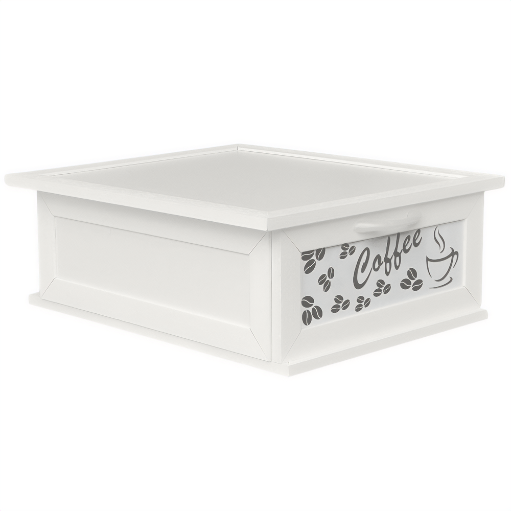 Porta Cialde e Capsule in Legno con Cassetto a 2 Scomparti Scritta Coffee Organizer Caffè in Vari Colori Stile Shabby Chic