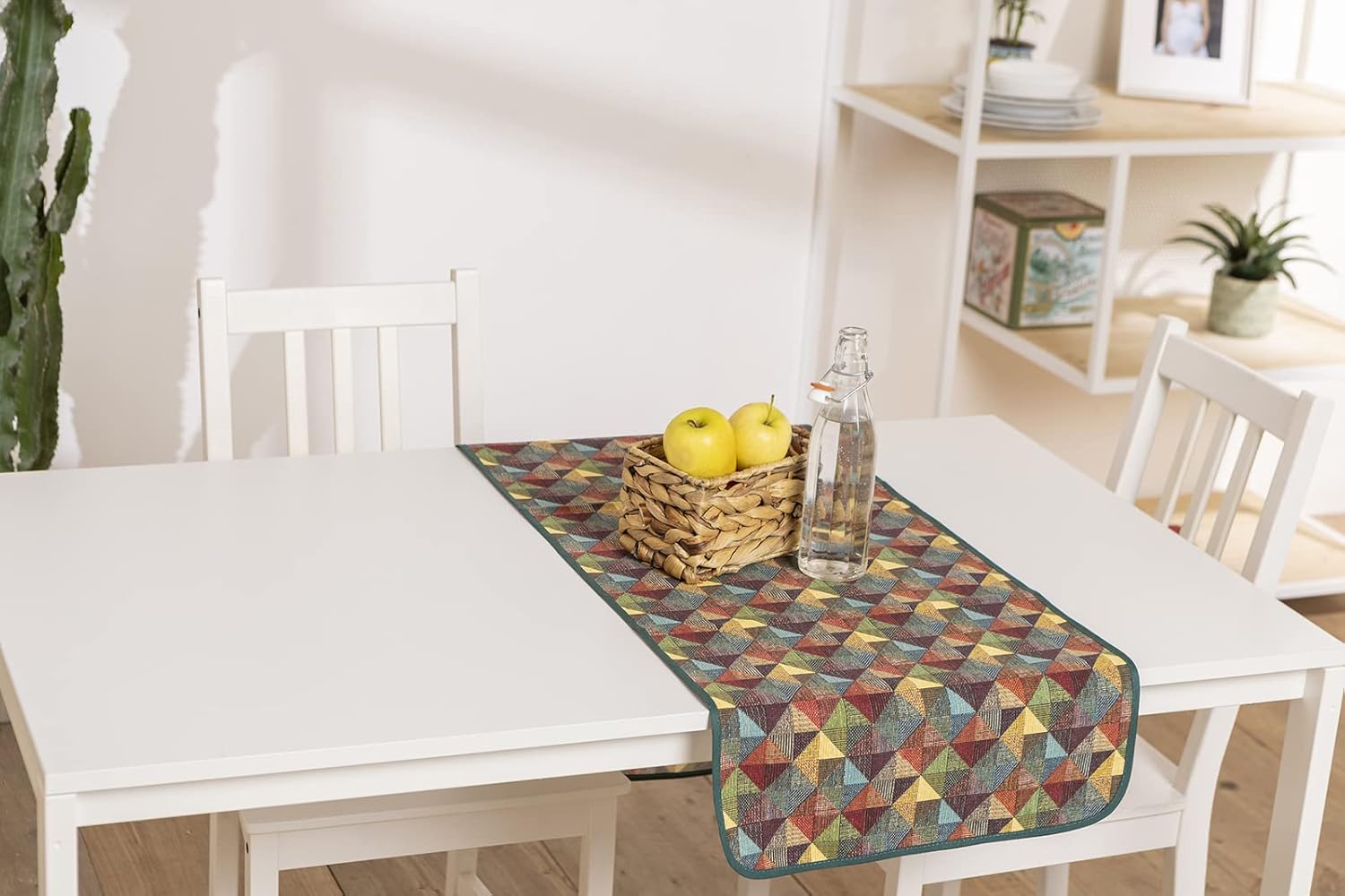 Runner Tavola Shabby Country con Motivo a Rombi Centrotavola Elegante per Soggiorno Cucina Salotto o Ingresso 140x40 cm