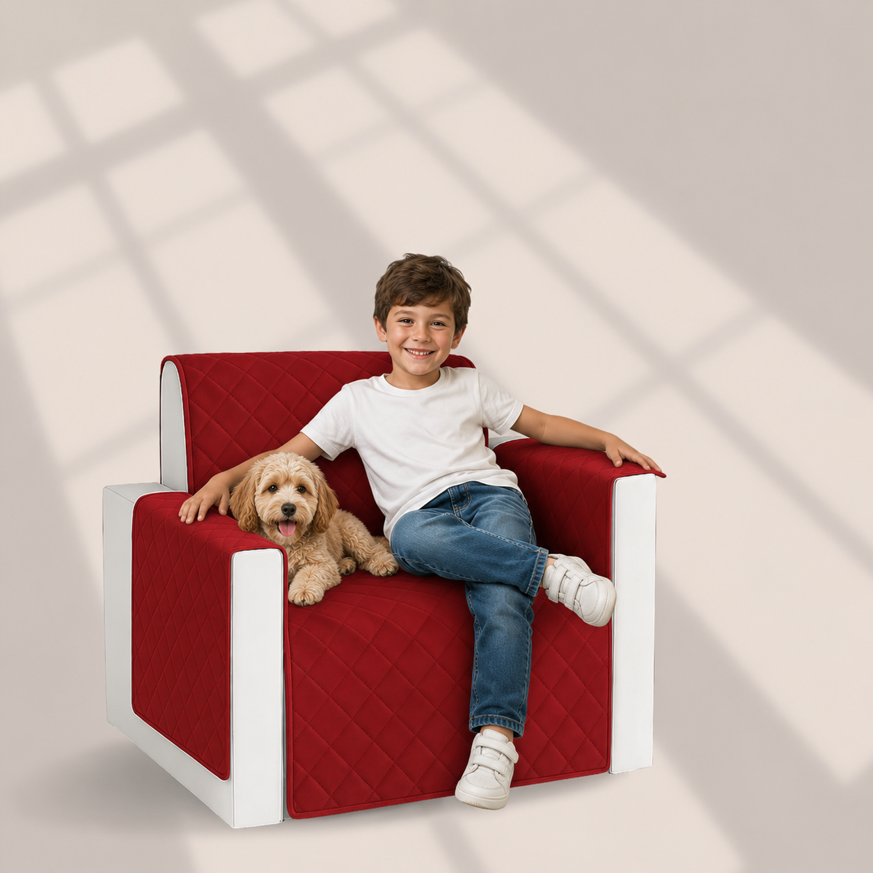Copri Poltrona 1 Posto Impermeabile con Braccioli Antiscivolo Double Face Copridivano Antigraffio per Cani e Gatti Lavabile in Lavatrice Protezione Anti Macchia e Anti Usura Microfibra Trapuntata