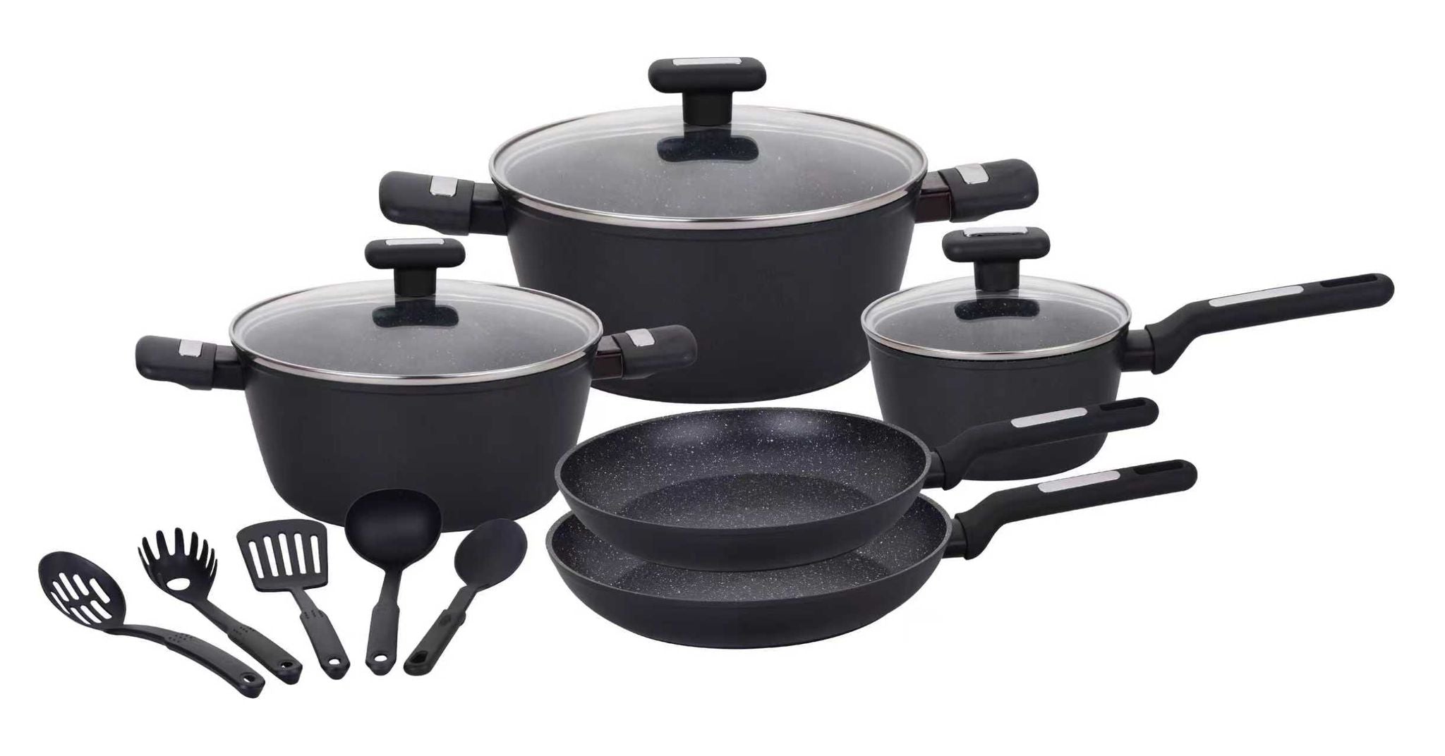 Set Padelle casseruola Antiaderenti 13 Pezzi con Coperchi in Vetro Temperato Senza PFOA vari colori