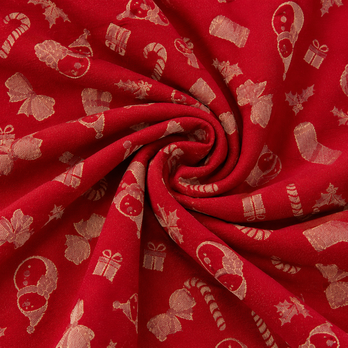 Tovaglia Natalizia in Raso Rosso Glitter Oro 140x450 cm 24 Posti Fantasia Natale con Pupazzi di Neve, Regali e Agrifoglio